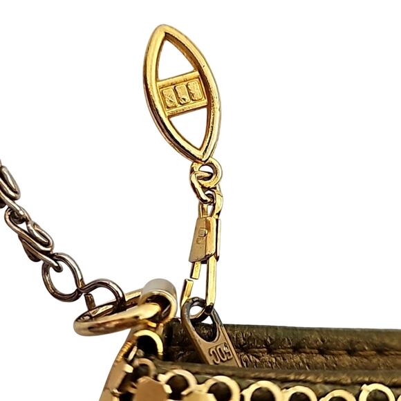 Gold Metal Mesh Purse Evening Bag Long Chain Zip Closure Cross Body 8.5" x 6" - Picture 4 of 8